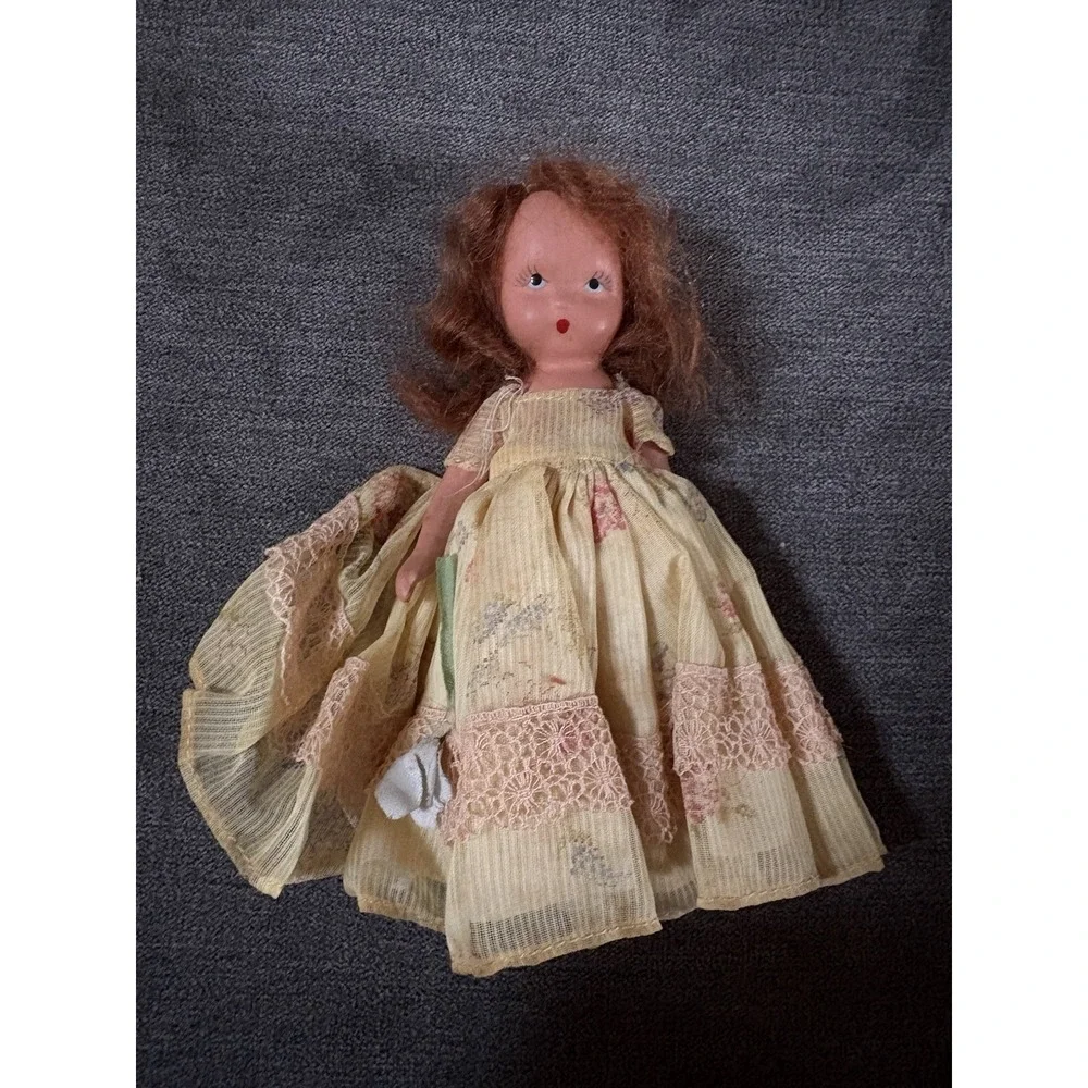 Vtg Nancy Ann Storybook Doll Ring Around A‎ Rosy 5.5 in Bisque Yellow Dress 159